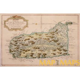 CARIBBEAN ST. LUCIA ISLAND ANTILLES OLD MAP BELLIN 1758