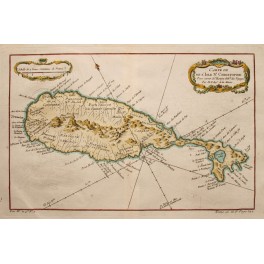 St. Christophe Islands, St. Kitts, CARIBIAN, 1748 ANTIQUE MAP by BELLIN 
