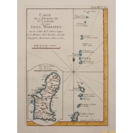 ANTIQUE MAP NORTHERN MARIANA ISLANDS L ‘ARCIPEL DE ST. LAZARE BELLIN 1764 