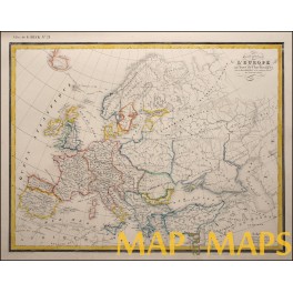 Europe map, Charlemagne King of the Franks in Europe original old map Heck 1842