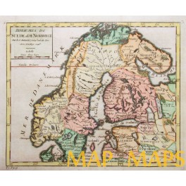 KINGDOMS OF SWEDEN AND NORWAY ANTIQUE MAP VAUGONDY 1748