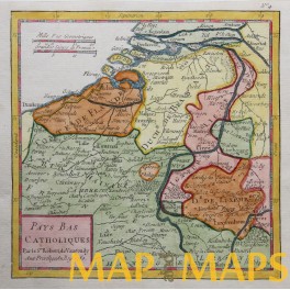 1750 antique map Belgium, Flanders Wallonia by Vaugondy
