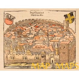 ANTIQUE WOODCUT INGELHEIM AM RHEIN GERMANY SEB. MUNSTER 1550