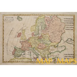 Antique map of Europe, Old copper plate map by Rigobert Bonne 1787