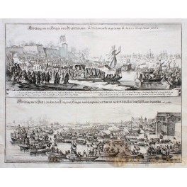 WILLIAM III OF ENGLAND LANDED AT PORTSMOUTH - LONDON OLD ENGRAVING MERIAN 1662