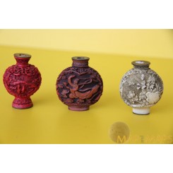 3 Old Chinese Carving Snuff Bottles Collectible Asian Art 20th Century
