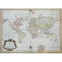 World map, Essay D'Une Carte Reduite Contenant, Bellin 1748