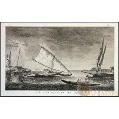 COOK'S VOYAGE antique engraving PIROGUES DES ISLES DES AMIS POLYNESIAN COOK 1778