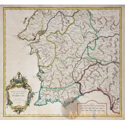 du Royaume de Portugal, Lisbon map Vaugondy 1751 