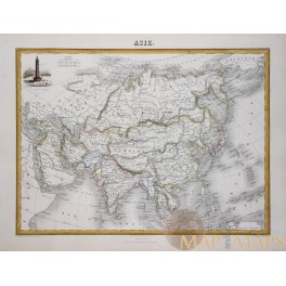 Asia Continent old atlas map by Migeon 1884 - Mapandmaps