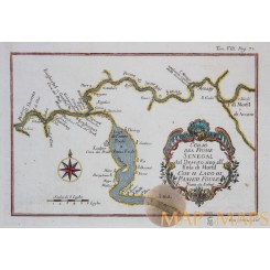ANTIQUE MAP COURSE OF THE SENEGAL RIVER OLD ENGRAVING BELLIN LABAT 1750