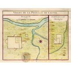 China map. Villes de la Province de Chensi.Old map Bellin 1748