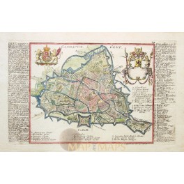 Gent, Ghent, Gand, Belgium, Antique Bodenehr map 1720 