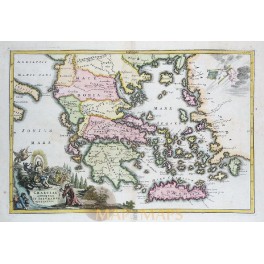 Greece Graeciae Antiquae history old map Cellarius 1731