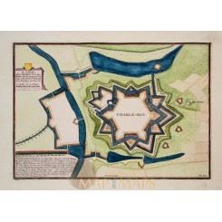 Charleroi Old fortification plan Belgium by de Fer 1696