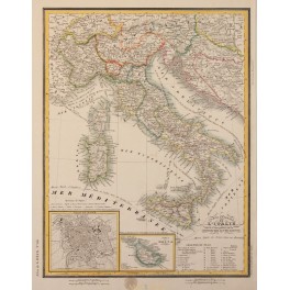 ITALY ROME SICILIASARDINIA ORIGINAL ANTIQUE MAP G. HECK 1842