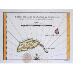 Portugal map Madeira. Carte des Isles de Madere. Bellin 1754