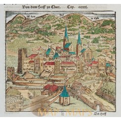 Chur Graubünden antique woodcut Switzerland Munster 1578