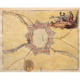 Hulst Holland, Plan Hulst Zeeland antique map by Harrewijn 1720