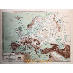 Europe topographical map Europe Physikalisch Meyer1905