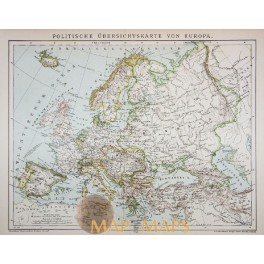 POLITICAL MAP OF EUROPE ANTIQUE MAP EUROPE MEYERS 1910