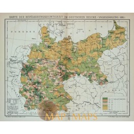 Antique Map population density in Germany. 1905