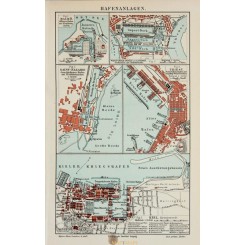 Port facilities in Europe, Antique Old Map 1905