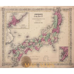 Japan map with inlay maps of Hokkaido & Nagasaki 1864