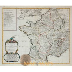 Gallia Antiqua, France old Atlas map by d'Anville/Santini 1784