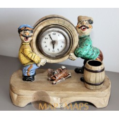 Scurry men and dog Funny Vintage Clock working. c 1920.