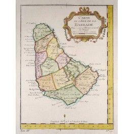 Barbados Caribbean Sea old antique map Bellin 1754