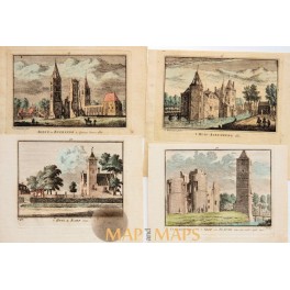 Dutch Castle Prints Lot of 4 antique prints Rademaker 1730