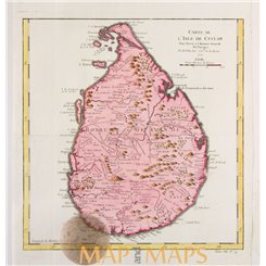 Sri Lanka Ceylon antique map Carte de l'Isle de Ceylon Bellin 1750