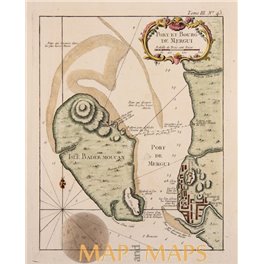 Port of Mergui, Myanmar Burma Old map Bellin 1764