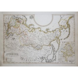 Russia Siberia North America Original antique map Karl Spruner 1846 