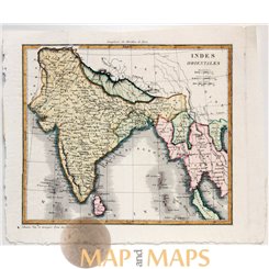 India Antique Asia Map Ceylon Siam Burma Vosgien 1823