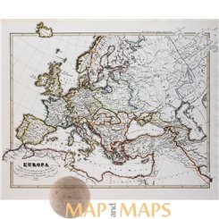 Antique historical map, Europe in the 17th century, by Karl Spruner 1846