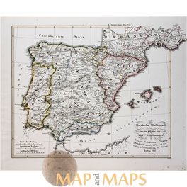SPAIN ARAGON PORTUGAL MALLORCA ORIGINAL ANTIQUE MAP - KARL SPRUNER 1846