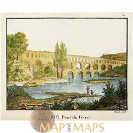 Pont du Gard aqueduct antique print France Carl Hellfahrt 1832