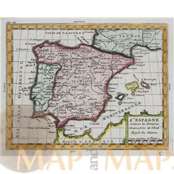Spain Portugal antique map by Claude Buffier 1769