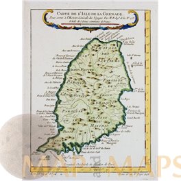 ANTIQUE MAP GRENADA ISLAND OLD ENGRAVING CARTE DE L'ISLE DE LA GRANADE BELLIN 1760