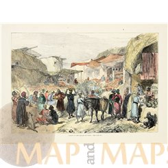 Israel prints, Street in the bazaar at Cabul Old Print 1879