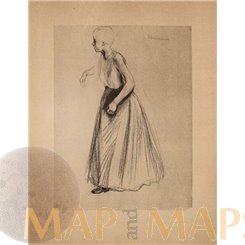 Standing Girl, Antique Art Print Studie Max Liebermann 1901