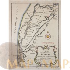Senegal River system Africa antique map by Bellin 1750