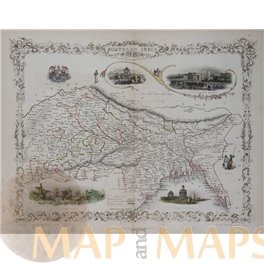 Northern India Old antique map Delhi Tallis 1851