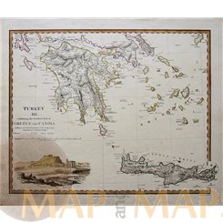 Turkey III Greece and Candia, old map Baldwin & Cradock 1829