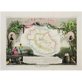 Reunion or the Ile Bourbon, Indian Ocean map Levasseur 1842