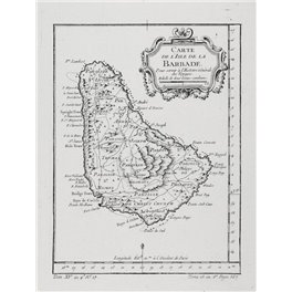 West Indies map. Barbados, Carte de l'Isle de la Barbade Bellin 1754.