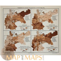 Health Diseases in Germany Old map Meyer 1905