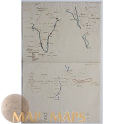 India Australia Siam, Rare hand-drawn map 19th century.
